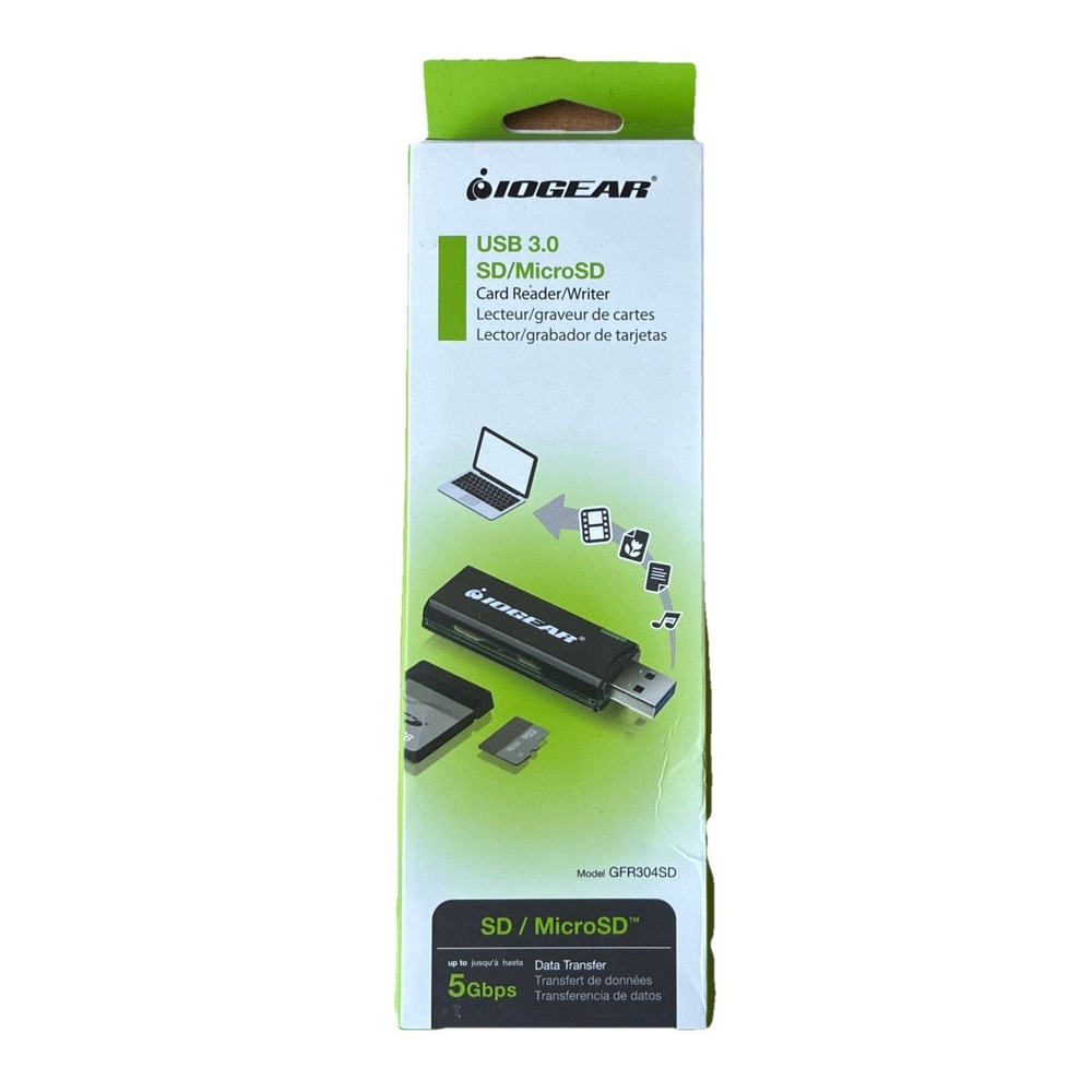 IOGEAR SuperSpeed USB 3.0 SD/Micro SD Card Reader Writer GFR304SD 5Gbps Data New